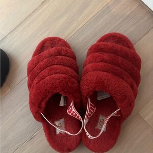 UGG Red Fluffy Slippers
